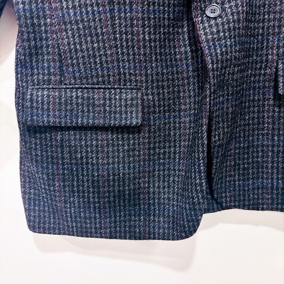 HENLEY Black Wool Plaid Blazer Classic Tailored Vintage | 42R * - Picture 7 of 8